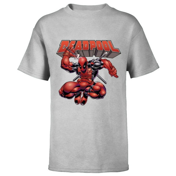 Marvel Deadpool Drawing Sword Action Pose Comic Cover Art - Short Sleeve T-Shirt for Kids - Customized-Athletic Heather