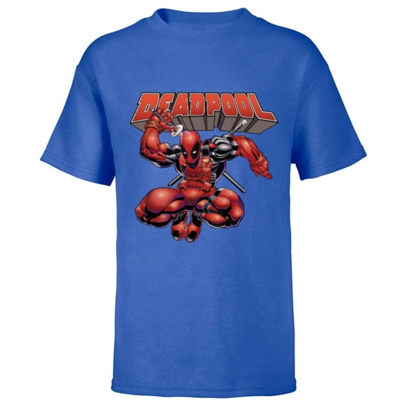 Marvel Deadpool Drawing Sword Action Pose Comic Cover Art - Short Sleeve T-Shirt for Kids - Customized-Royal