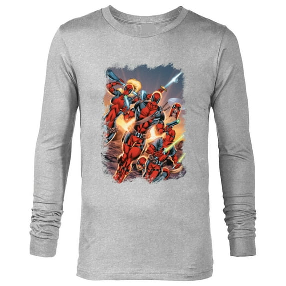 Marvel Deadpool Family Battle Charge Distressed Comic Art- Long Sleeve T-Shirt for Men - Customized-Athletic Heather