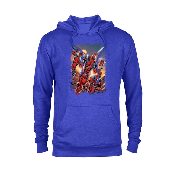 Marvel Deadpool Family Battle Charge Distressed Comic Art- Pullover Hoodie for Adults - Customized-Royal