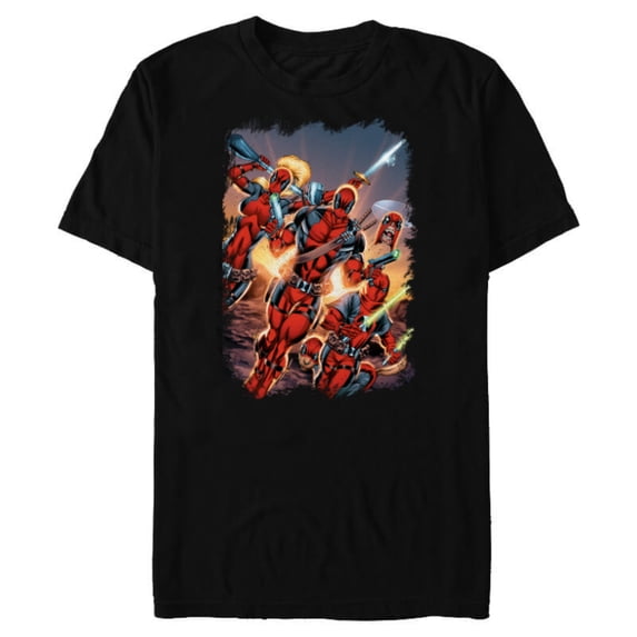 Marvel Deadpool Family Battle Charge Distressed Comic Art- Short Sleeve Blended T-Shirt for Adults - Customized-Black