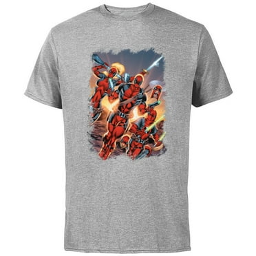 Marvel Deadpool Family Battle Charge Distressed Comic Art- Short Sleeve Cotton T-Shirt for Adults - Customized-Athletic Heather