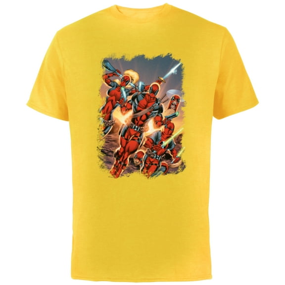 Marvel Deadpool Family Battle Charge Distressed Comic Art- Short Sleeve Cotton T-Shirt for Adults - Customized-Yellow