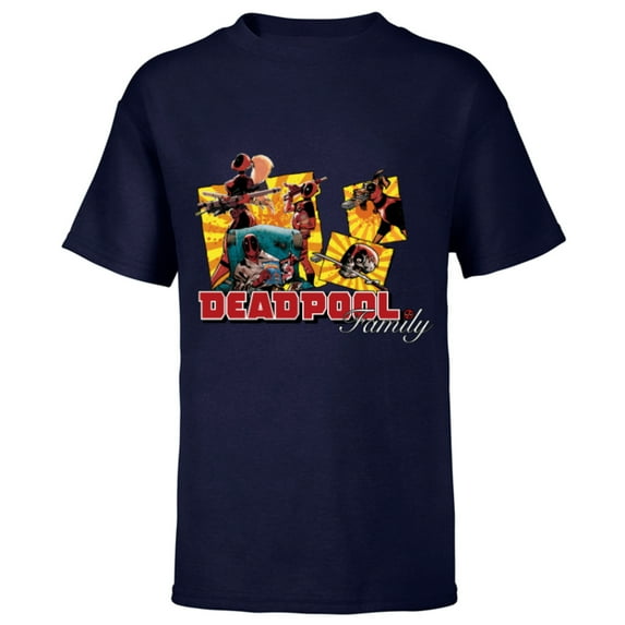 Marvel Deadpool Family Lady ‘Pool Kidpool Dogpool Headpool- Short Sleeve T-Shirt for Kids - Customized-Navy