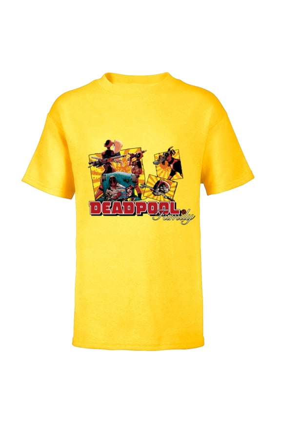 Deadpool Family Lady ‘Pool Kidpool Dogpool Headpool- Short Sleeve T-Shirt for Kids - Customized-Yellow
