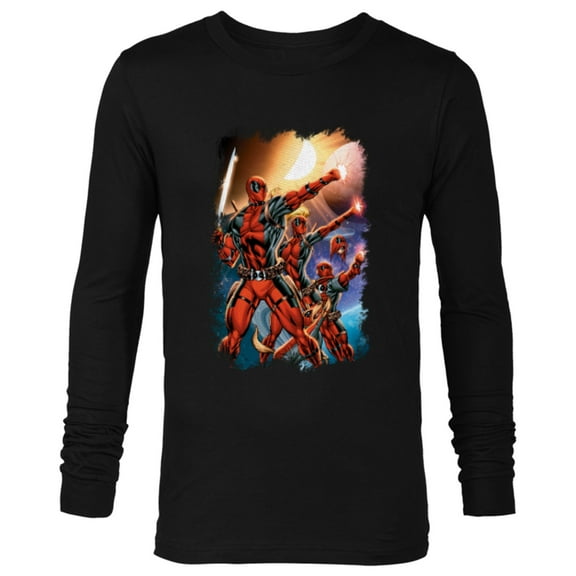 Marvel Deadpool Family Space Squad Distressed Comic Art- Long Sleeve T-Shirt for Men - Customized-Black
