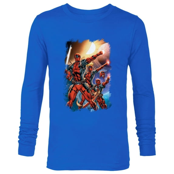 Marvel Deadpool Family Space Squad Distressed Comic Art- Long Sleeve T-Shirt for Men - Customized-Navy