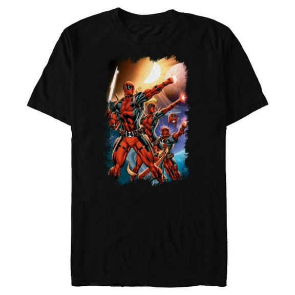 Marvel Deadpool Family Space Squad Distressed Comic Art- Short Sleeve Blended T-Shirt for Adults - Customized-Black
