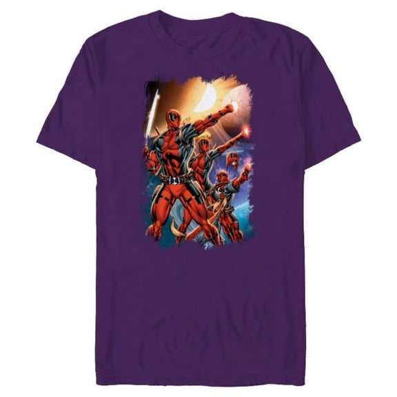 Marvel Deadpool Family Space Squad Distressed Comic Art- Short Sleeve Blended T-Shirt for Adults - Customized-Purple