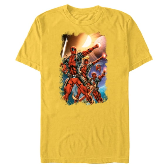 Marvel Deadpool Family Space Squad Distressed Comic Art- Short Sleeve Blended T-Shirt for Adults - Customized-Yellow