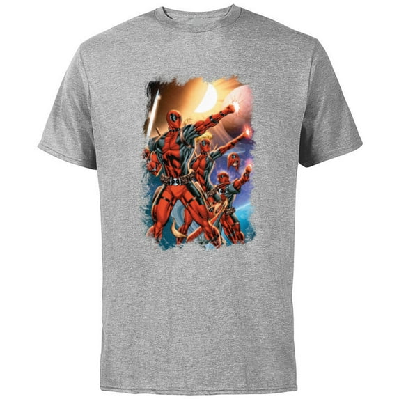 Marvel Deadpool Family Space Squad Distressed Comic Art- Short Sleeve Cotton T-Shirt for Adults - Customized-Athletic Heather