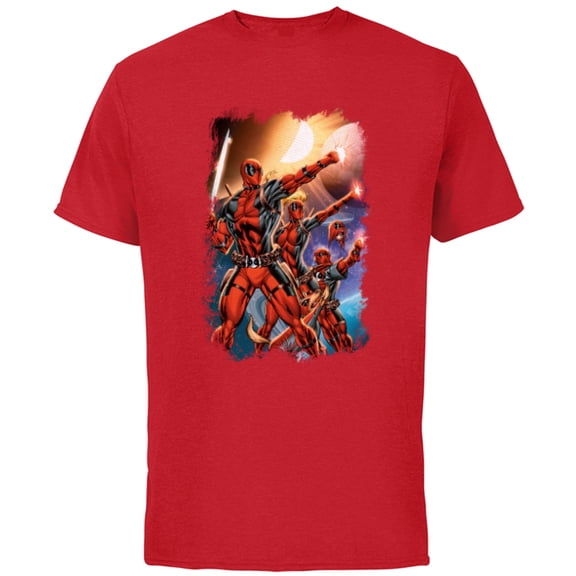 Marvel Deadpool Family Space Squad Distressed Comic Art- Short Sleeve Cotton T-Shirt for Adults - Customized-Red