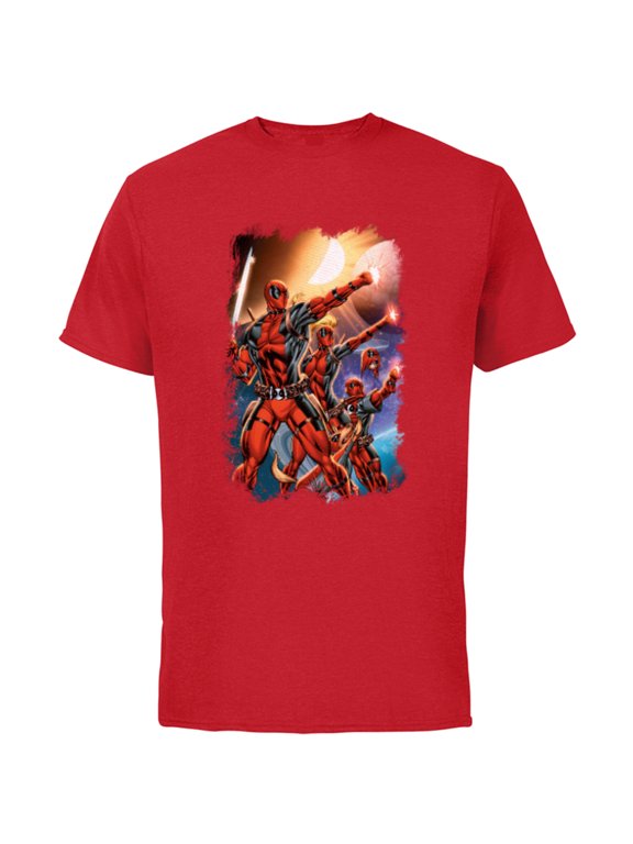Deadpool Family Space Squad Distressed Comic Art- Short Sleeve Cotton T-Shirt for Adults - Customized-Red