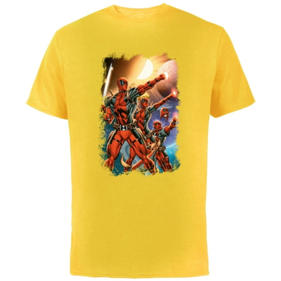 Marvel Deadpool Family Space Squad Distressed Comic Art- Short Sleeve Cotton T-Shirt for Adults - Customized-Yellow
