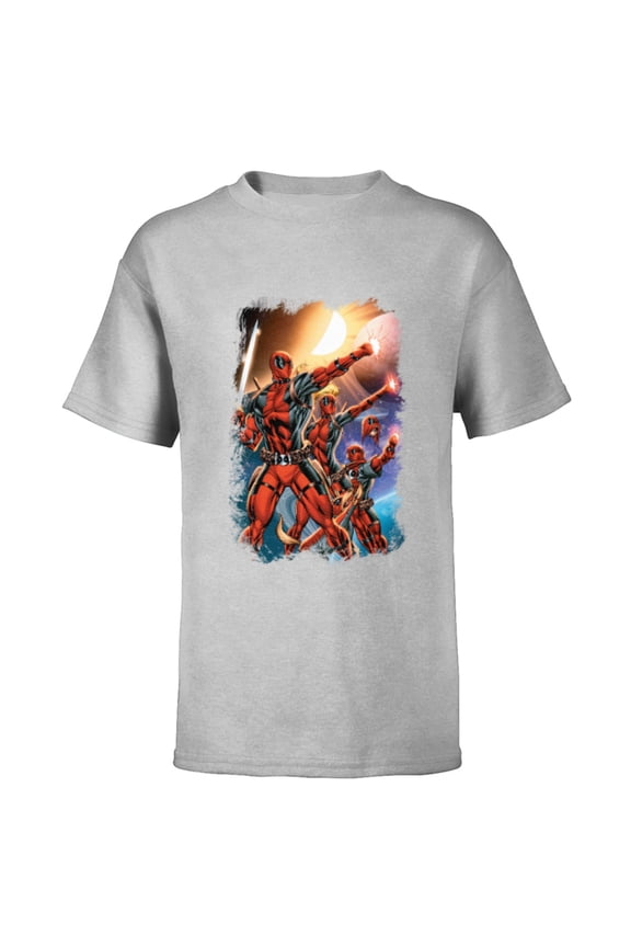 Deadpool Family Space Squad Distressed Comic Art- Short Sleeve T-Shirt for Kids - Customized-Athletic Heather