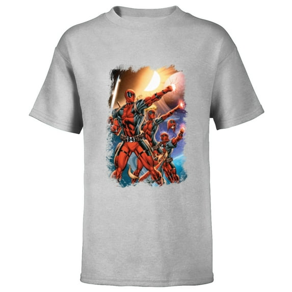 Marvel Deadpool Family Space Squad Distressed Comic Art- Short Sleeve T-Shirt for Kids - Customized-Athletic Heather