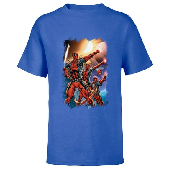 Marvel Deadpool Family Space Squad Distressed Comic Art- Short Sleeve T-Shirt for Kids - Customized-Royal