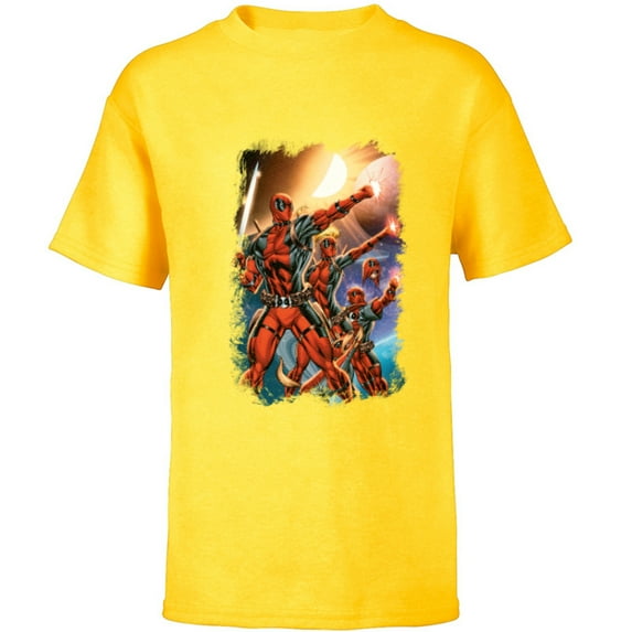 Marvel Deadpool Family Space Squad Distressed Comic Art- Short Sleeve T-Shirt for Kids - Customized-Yellow