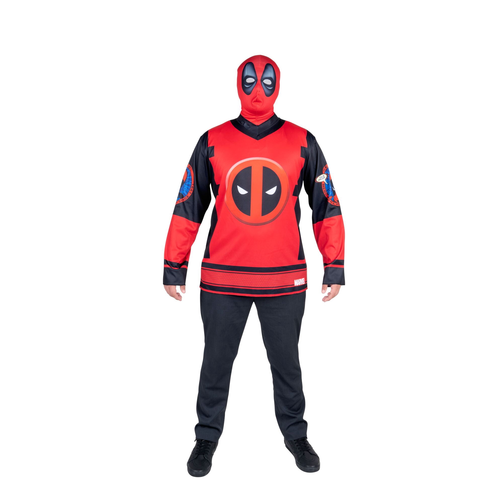 Marvel Deadpool Halloween Costume Top and Mask for Adults, Men's Size S/M (28-34), by Jazwares