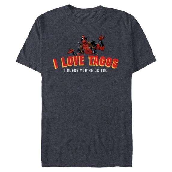 Marvel Deadpool I Love Tacos I Guess You're Ok Too - Short Sleeve Blended T-Shirt for Adults - Customized-Navy Heather