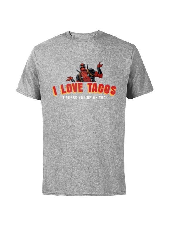 Deadpool I Love Tacos I Guess You're Ok Too - Short Sleeve Cotton T-Shirt for Adults - Customized-Athletic Heather