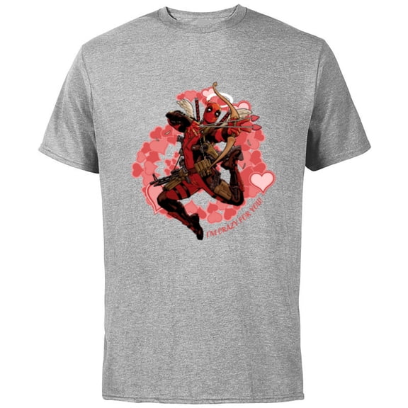 Marvel Deadpool I'm Crazy For You Valentine's Day - Short Sleeve Cotton T-Shirt for Adults - Customized-Athletic Heather