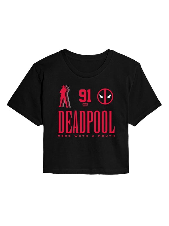 - Deadpool Jersey - Juniors Cropped Short Sleeve Graphic T-Shirt