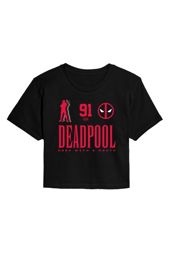 - Deadpool Jersey - Juniors Cropped Short Sleeve Graphic T-Shirt