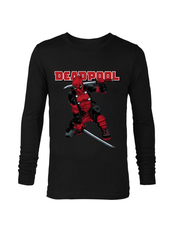 Deadpool Katana Pose Mercs for Money Comic Cover Art - Long Sleeve T-Shirt for Men - Customized-Black