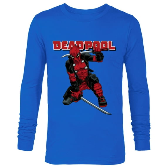 Marvel Deadpool Katana Pose Mercs for Money Comic Cover Art - Long Sleeve T-Shirt for Men - Customized-Navy