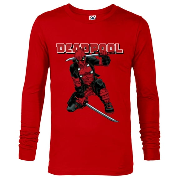 Marvel Deadpool Katana Pose Mercs for Money Comic Cover Art - Long Sleeve T-Shirt for Men - Customized-New Red