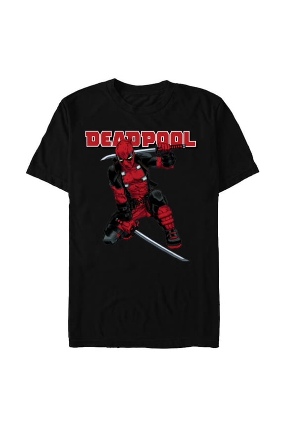 Deadpool Katana Pose Mercs for Money Comic Cover Art - Short Sleeve Blended T-Shirt for Adults - Customized-Black