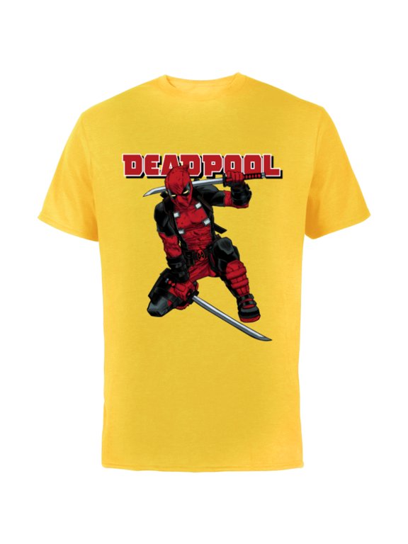 Deadpool Katana Pose Mercs for Money Comic Cover Art - Short Sleeve Cotton T-Shirt for Adults - Customized-Yellow