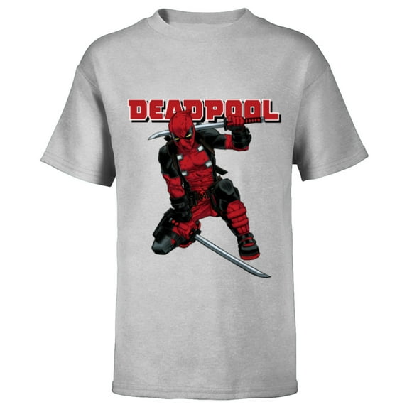 Marvel Deadpool Katana Pose Mercs for Money Comic Cover Art - Short Sleeve T-Shirt for Kids - Customized-Athletic Heather