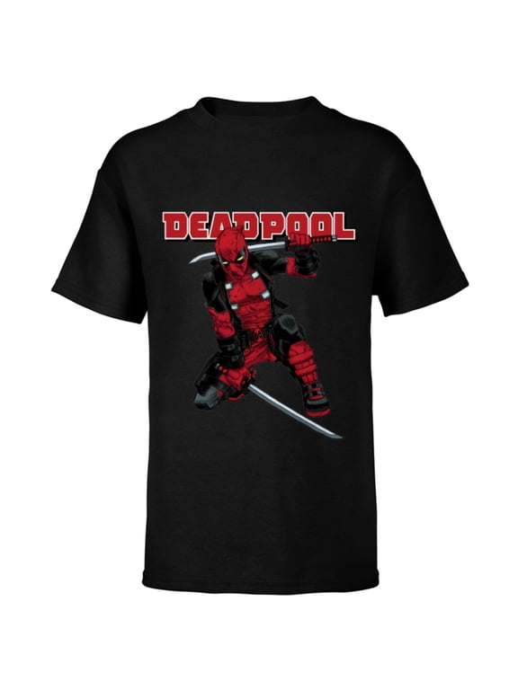 Deadpool Katana Pose Mercs for Money Comic Cover Art - Short Sleeve T-Shirt for Kids - Customized-Black