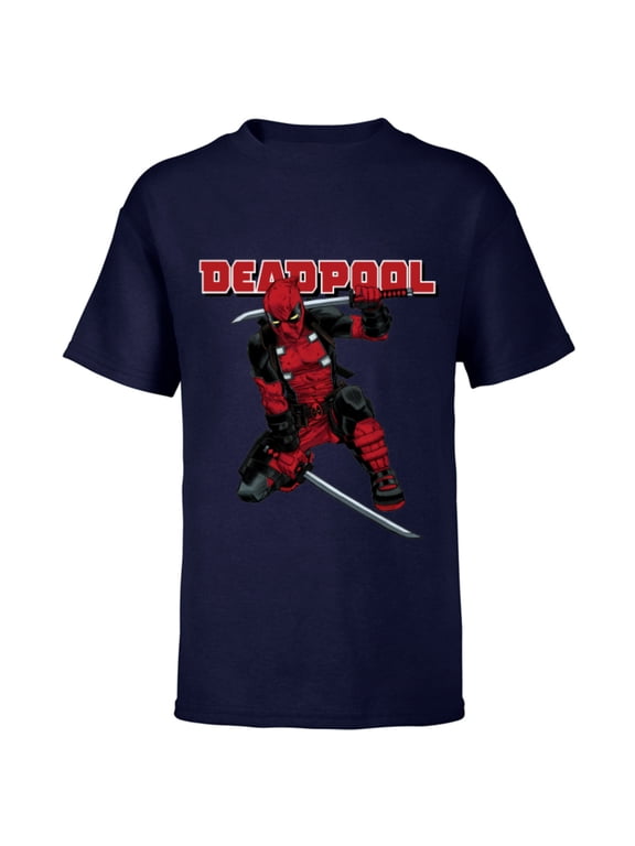 Deadpool Katana Pose Mercs for Money Comic Cover Art - Short Sleeve T-Shirt for Kids - Customized-Navy