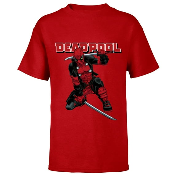 Marvel Deadpool Katana Pose Mercs for Money Comic Cover Art - Short Sleeve T-Shirt for Kids - Customized-Red