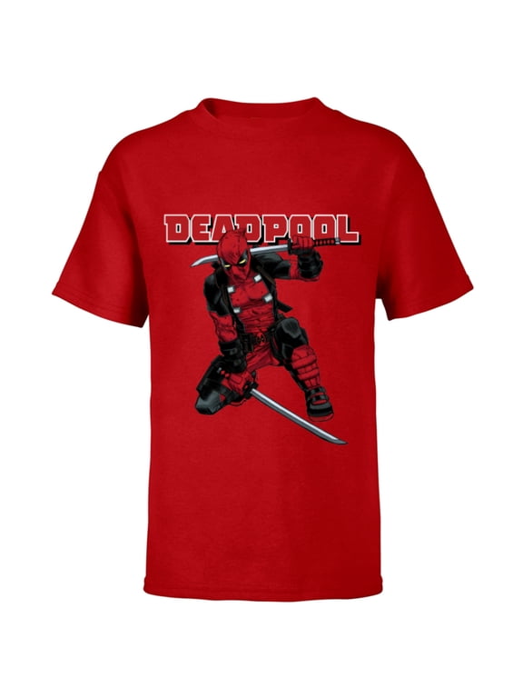 Deadpool Katana Pose Mercs for Money Comic Cover Art - Short Sleeve T-Shirt for Kids - Customized-Red