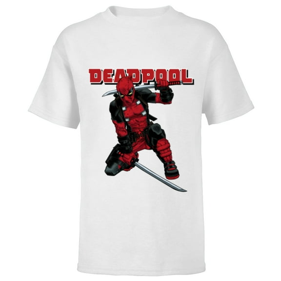 Marvel Deadpool Katana Pose Mercs for Money Comic Cover Art - Short Sleeve T-Shirt for Kids - Customized-White