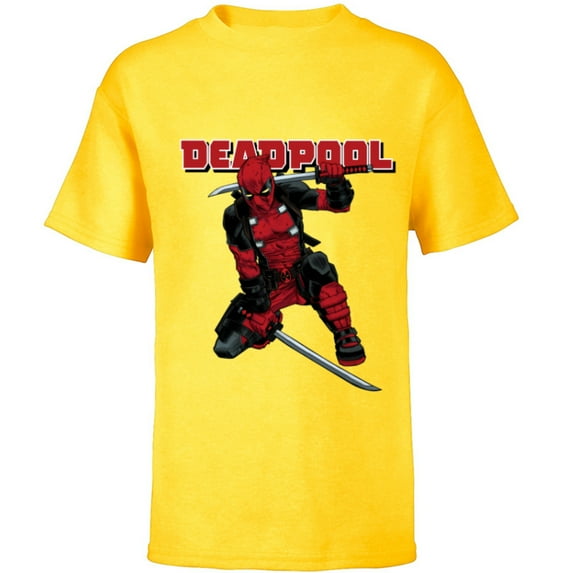 Marvel Deadpool Katana Pose Mercs for Money Comic Cover Art - Short Sleeve T-Shirt for Kids - Customized-Yellow