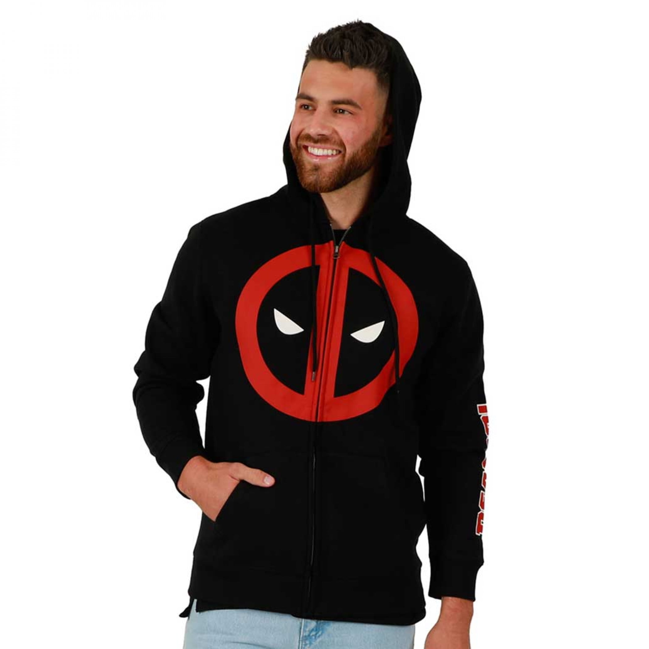 Marvel Deadpool Mask Logo Long Sleeve Black Unisex Adult Zip Up Hoodie XXL Walmart