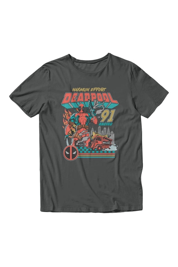Deadpool Maximum Effort 90s Racing Men's T Shirt (Charcoal, S-XXXL)