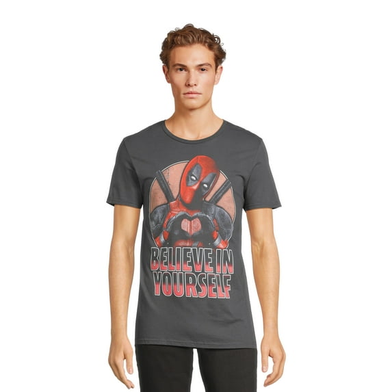 Marvel Deadpool Men's & Big Men's Believe in Yourself and No One Cares Cotton Graphic Tees, 2-Pack, Size S-3XL