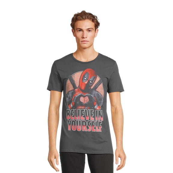 Marvel Deadpool Men's & Big Men's Believe in Yourself and No One Cares Cotton Graphic Tees, 2-Pack, Size S-3XL