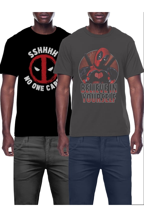 Marvel Deadpool Men's & Big Men's Believe in Yourself and No One Cares Cotton Graphic Tees, 2-Pack, Size S-3XL