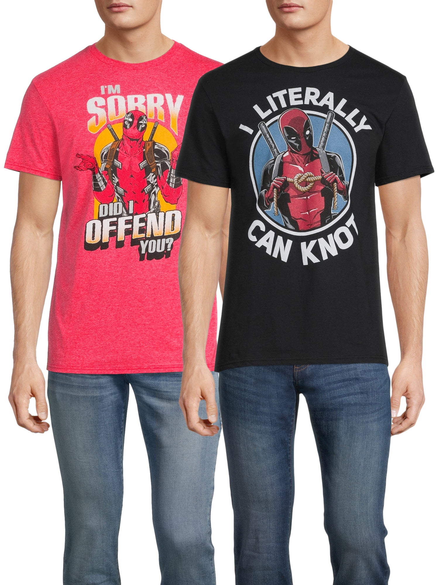 Marvel Deadpool Men's & Big Mens Can Knot & I'm Sorry Short Sleeve Graphic Tee 2-Pack, Sizes SM-3XL