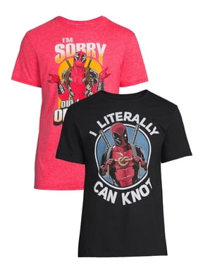 Marvel Deadpool Men's & Big Mens Can Knot & I'm Sorry Short Sleeve Graphic Tee 2-Pack, Sizes SM-3XL