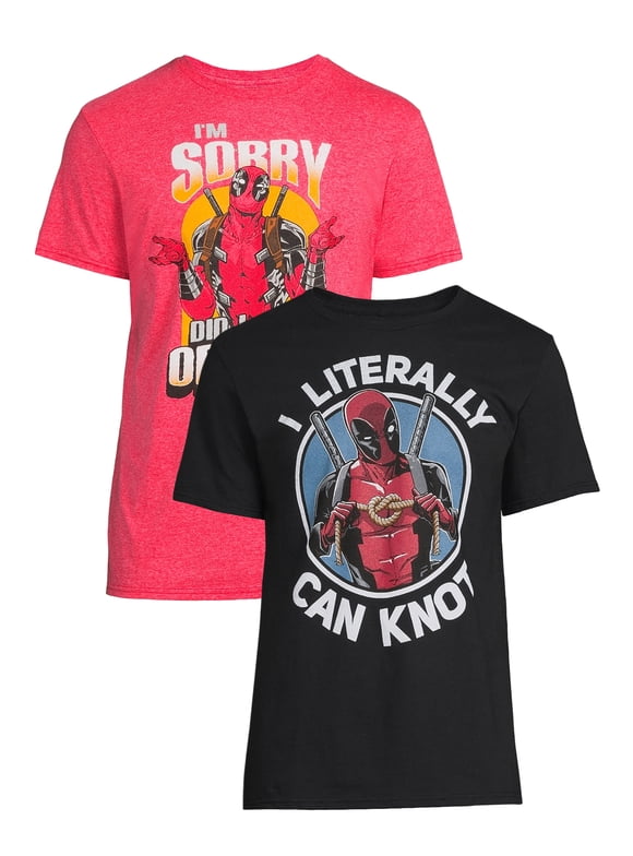 Marvel Deadpool Men's & Big Mens Can Knot & I'm Sorry Short Sleeve Graphic Tee 2-Pack, Sizes SM-3XL