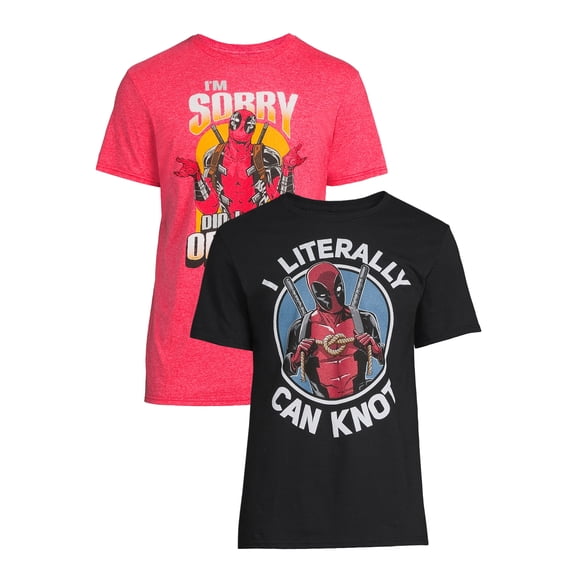 Marvel Deadpool Men's & Big Mens Can Knot & I'm Sorry Short Sleeve Graphic Tee 2-Pack