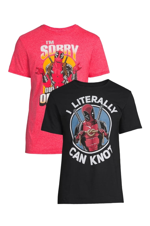 Marvel Deadpool Men's & Big Mens Can Knot & I'm Sorry Short Sleeve Graphic Tee 2-Pack